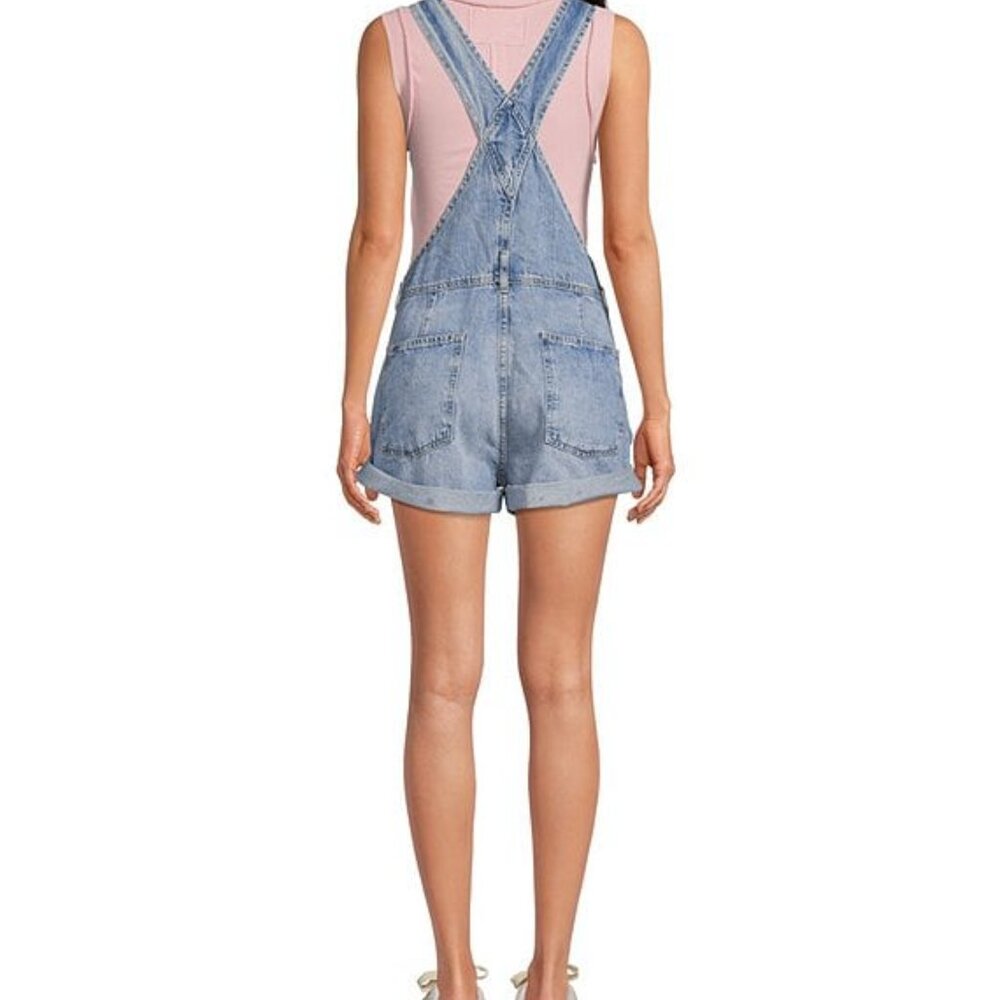 Ziggy Square Neck Sleeveless Frayed Cuffed Hem Shortall Overalls Clolor FYH - Picture 3 of 8